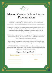 MVSD Hispanic Heritage Month Proclamation